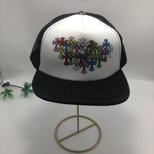 Chrome Hearts white hat with multicolored cross design